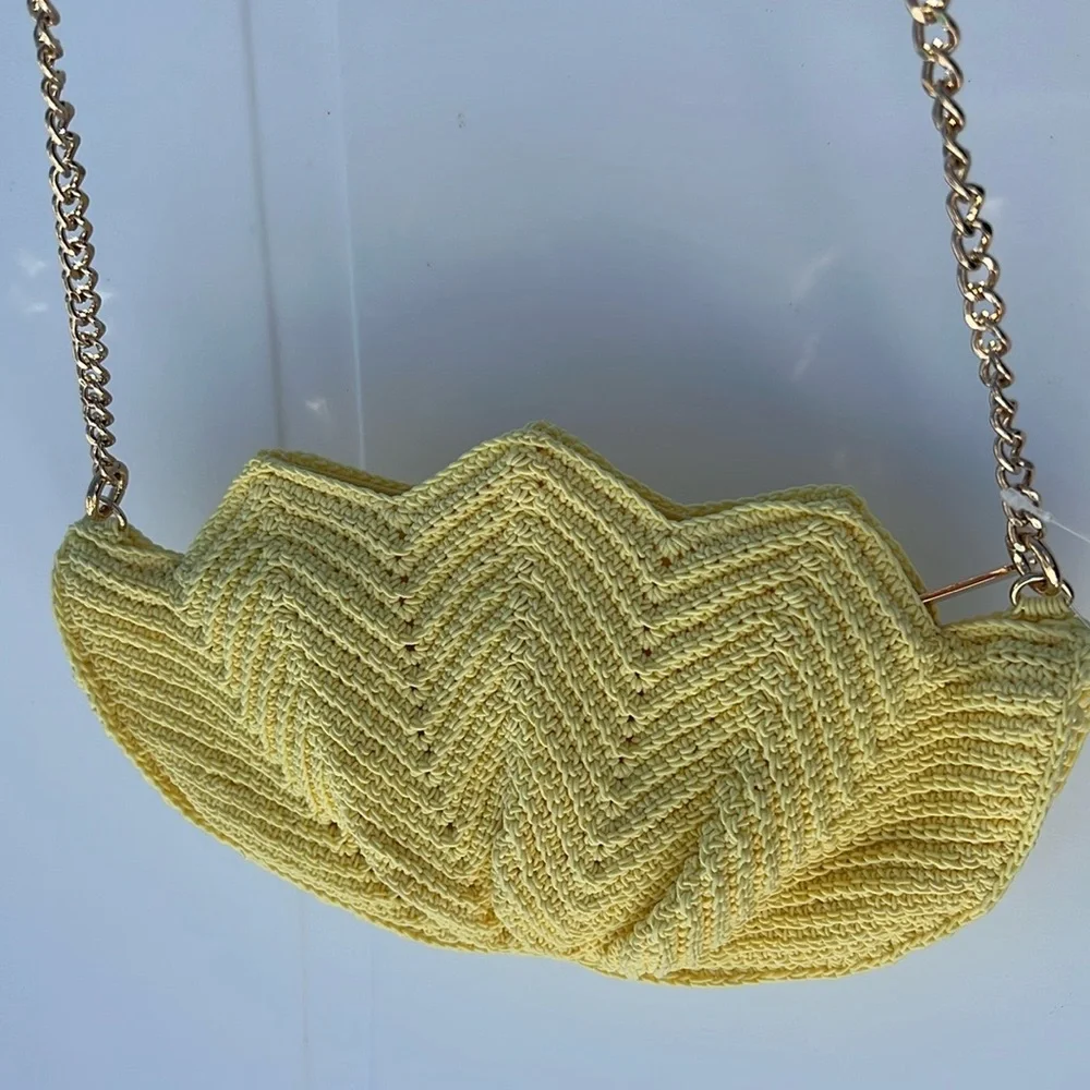 NEW! & OTHER STORIES crochet shell crossbody clutch chain bag yellow